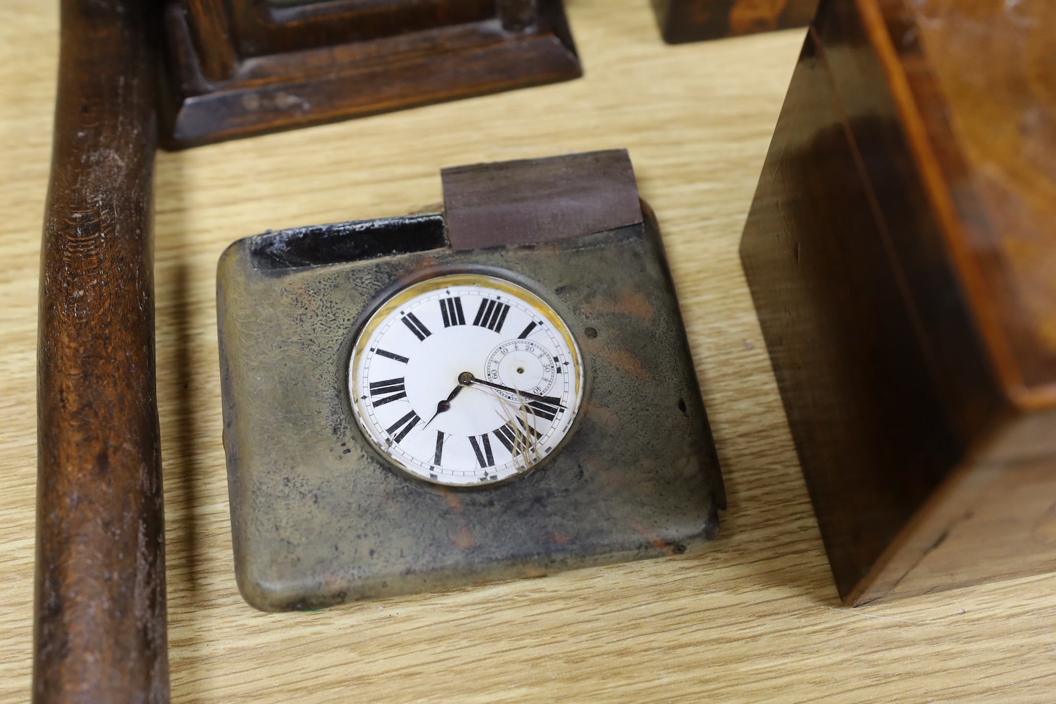 Three 19th century inlaid mahogany tea caddies, a Hakone ware cabinet and assorted treen etc.
